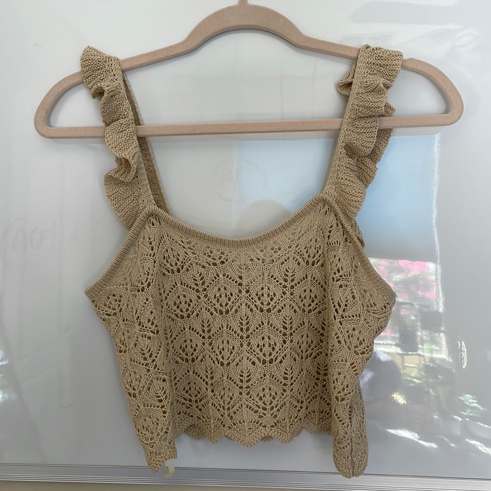 Tan Crochet Crop Top, Size: Women’s Small/Medium
